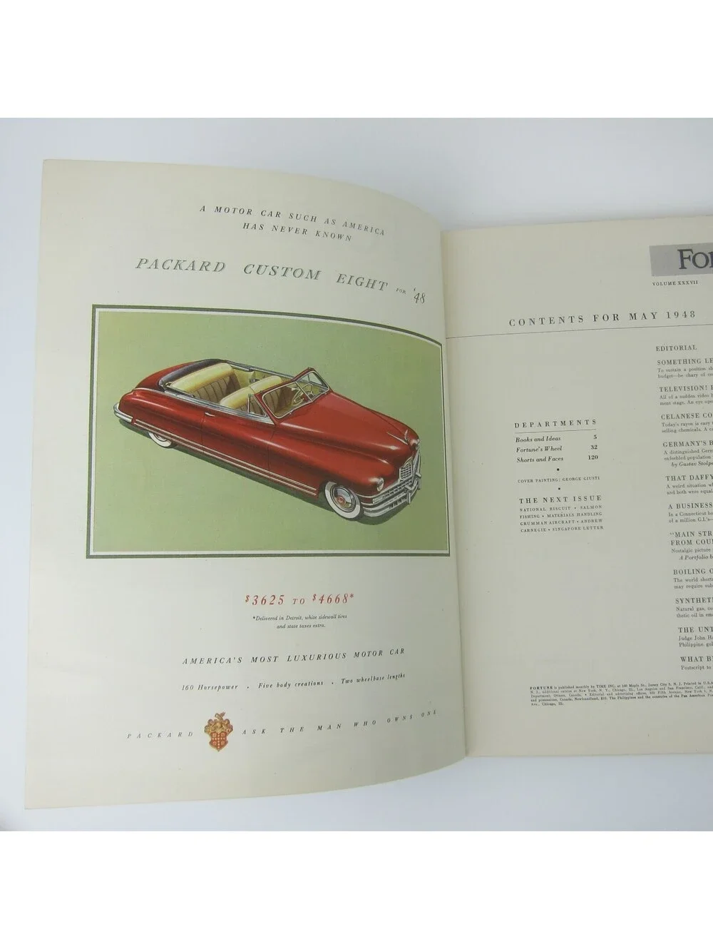 Vintage FORTUNE Magazine May 1948 Packard, Buick , Cadillac, Jeep, Seagram's Ads